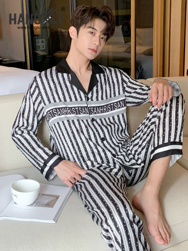 TD155 - Đồ Ngủ Pijama Nam Tay Dài Quần Dài Lụa