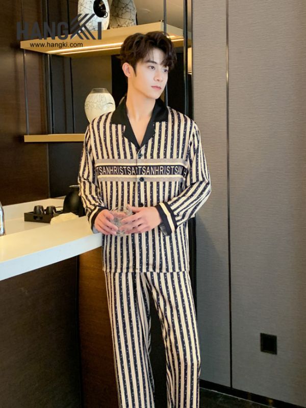 TD155 - Đồ Ngủ Pijama Nam Tay Dài Quần Dài Lụa