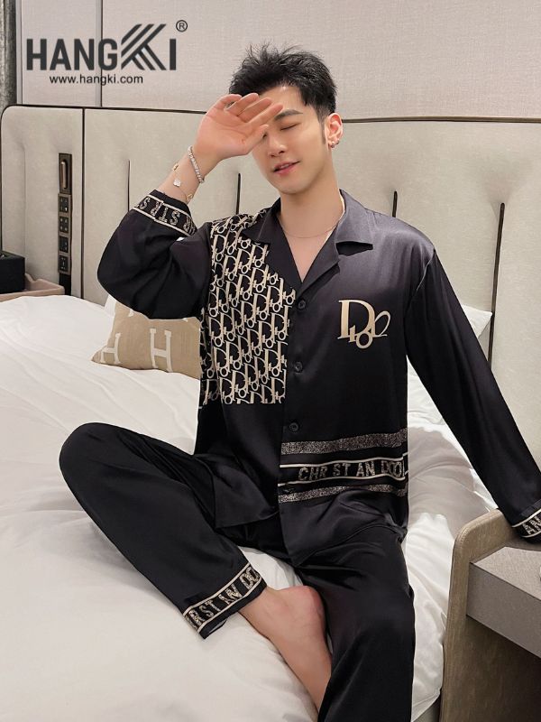TD157 - Đồ Ngủ Pijama Nam Tay Dài Quần Dài Lụa