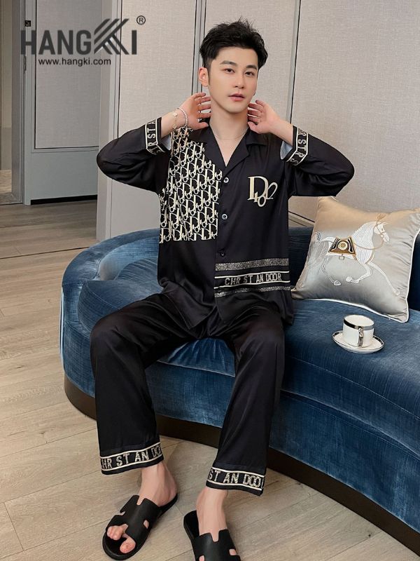 TD157 - Đồ Ngủ Pijama Nam Tay Dài Quần Dài Lụa