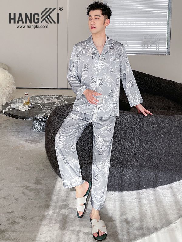 TD159 - Đồ Ngủ Pijama Nam Tay Dài Quần Dài Lụa