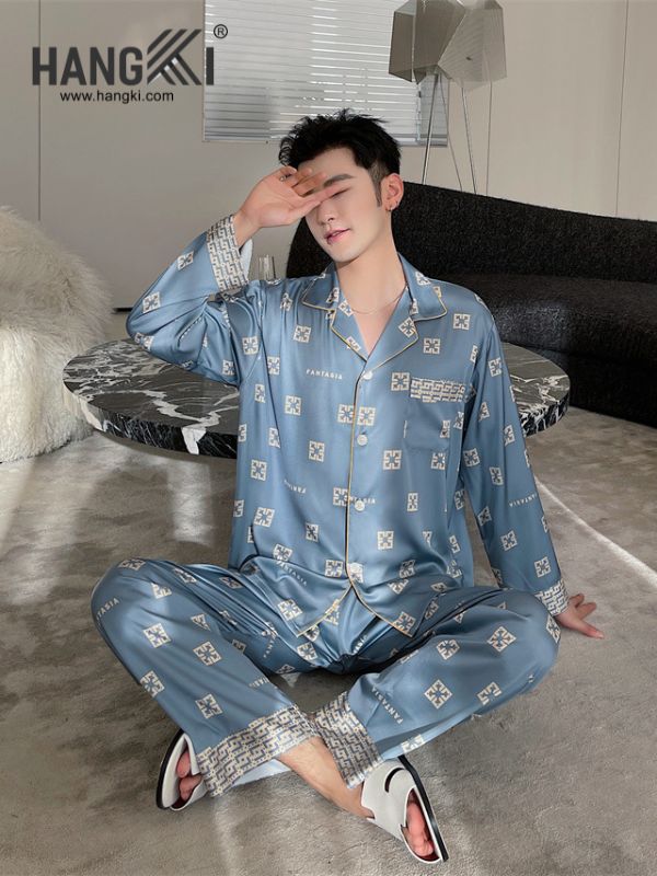 TD161 - Đồ Ngủ Pijama Nam Tay Dài Quần Dài Lụa