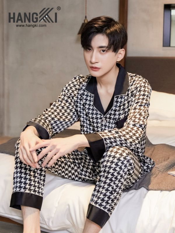 TD165 - Đồ Ngủ Pijama Nam Tay Dài Quần Dài Lụa