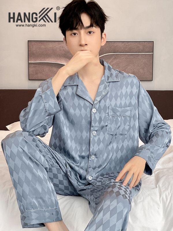 TD167 - Đồ Ngủ Pijama Nam Tay Dài Quần Dài Lụa