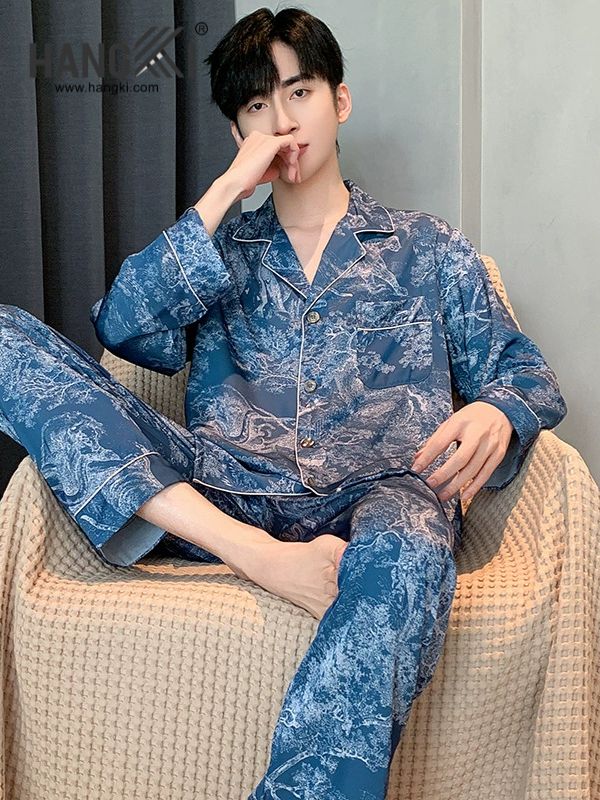 TD168 - Đồ Ngủ Pijama Nam Tay Dài Quần Dài Lụa