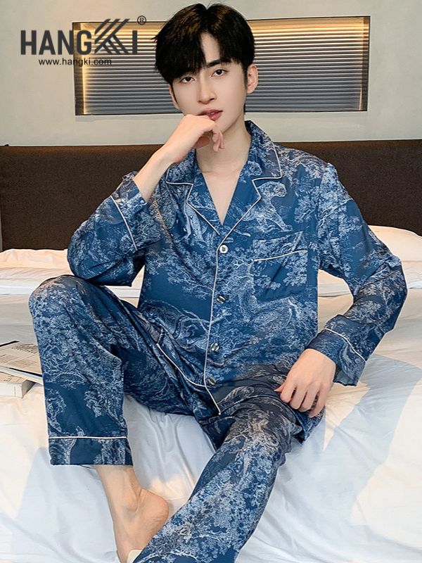 TD168 - Đồ Ngủ Pijama Nam Tay Dài Quần Dài Lụa