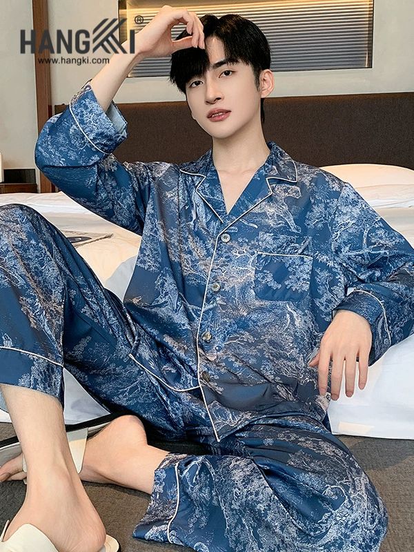 TD168 - Đồ Ngủ Pijama Nam Tay Dài Quần Dài Lụa