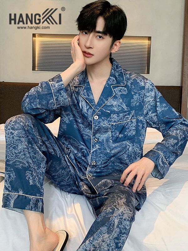 TD168 - Đồ Ngủ Pijama Nam Tay Dài Quần Dài Lụa