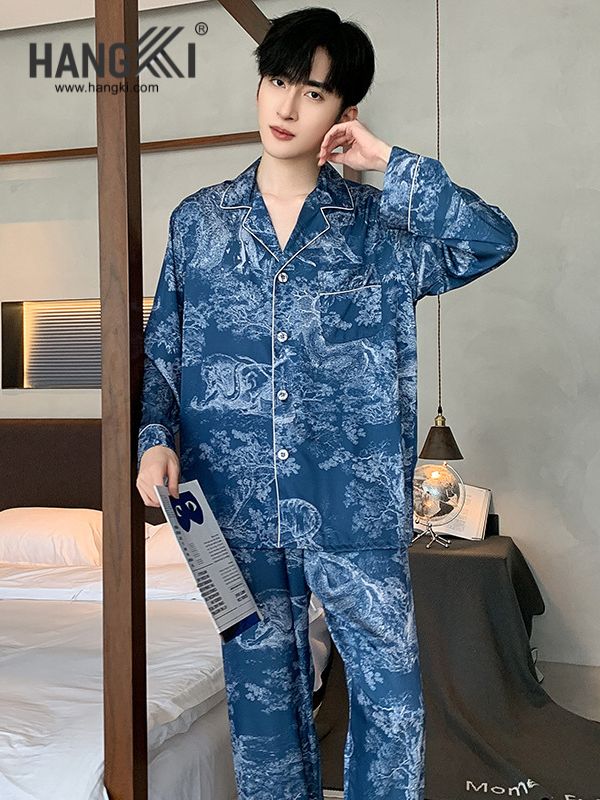 TD168 - Đồ Ngủ Pijama Nam Tay Dài Quần Dài Lụa