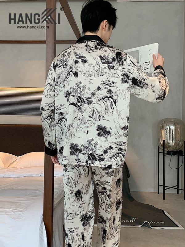 TD169 - Đồ Ngủ Pijama Nam Tay Dài Quần Dài Lụa