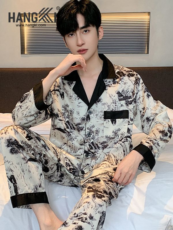 TD169 - Đồ Ngủ Pijama Nam Tay Dài Quần Dài Lụa