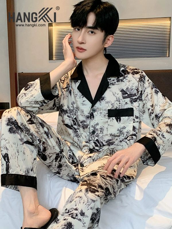 TD169 - Đồ Ngủ Pijama Nam Tay Dài Quần Dài Lụa