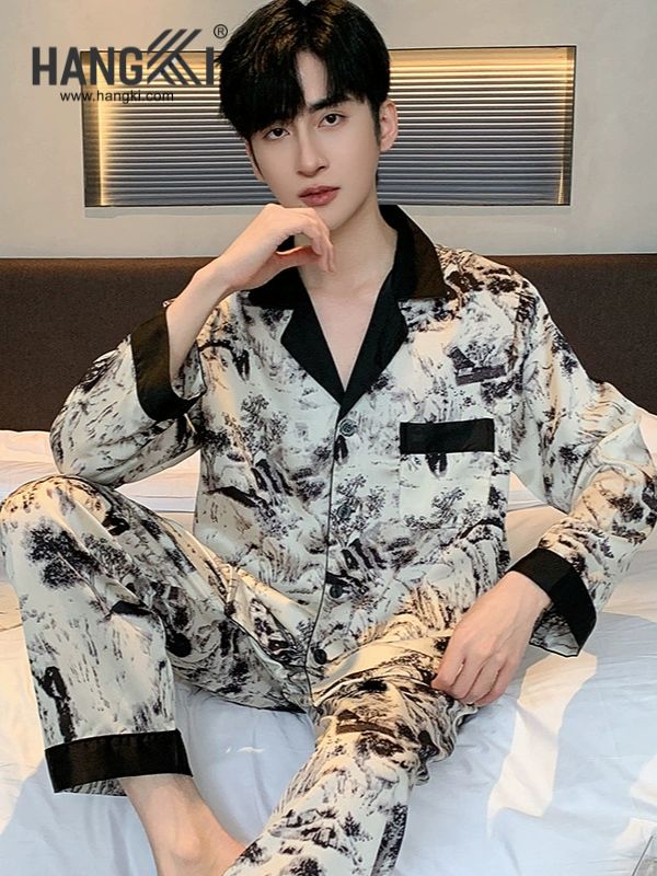 TD169 - Đồ Ngủ Pijama Nam Tay Dài Quần Dài Lụa