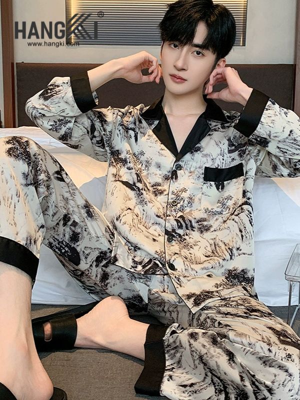 TD169 - Đồ Ngủ Pijama Nam Tay Dài Quần Dài Lụa