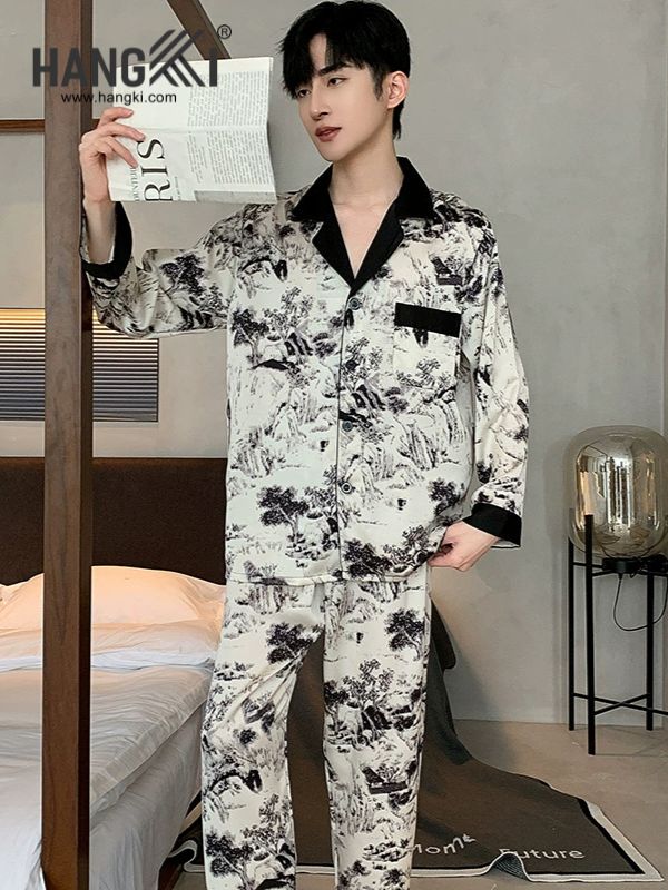 TD169 - Đồ Ngủ Pijama Nam Tay Dài Quần Dài Lụa