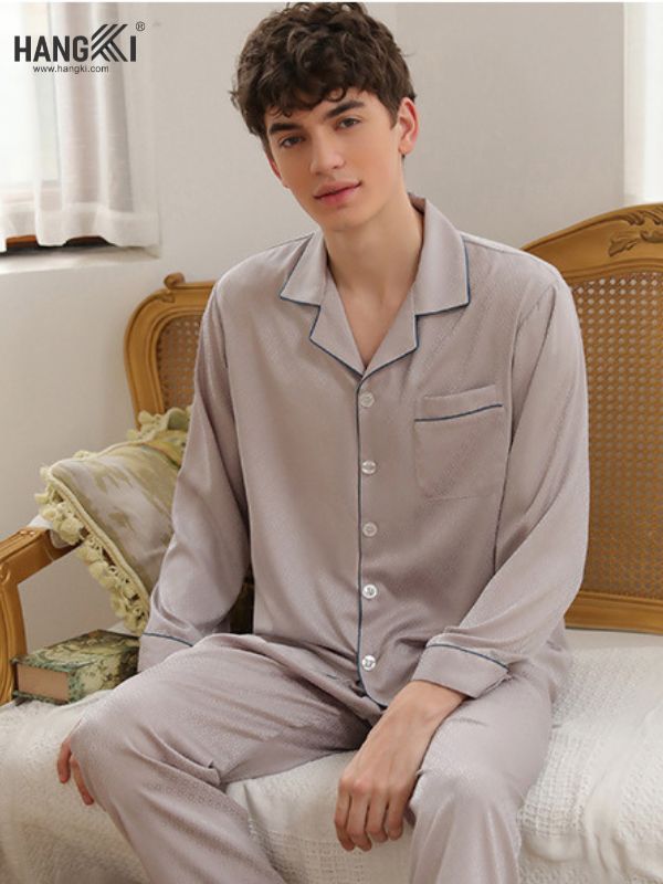 TD18 - Đồ Ngủ Pijama Nam Tay Dài Quần Dài Lụa
