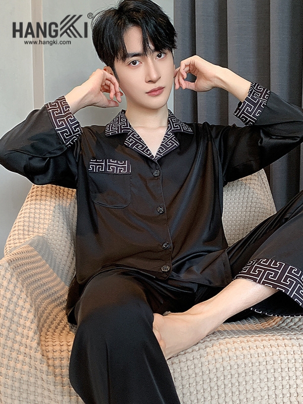 TD192 - Đồ Ngủ Pijama Nam Tay Dài Quần Dài Lụa