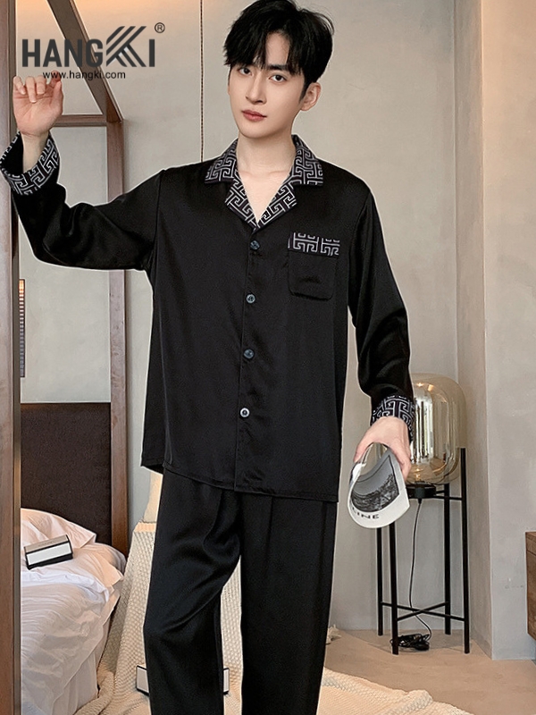 TD192 - Đồ Ngủ Pijama Nam Tay Dài Quần Dài Lụa