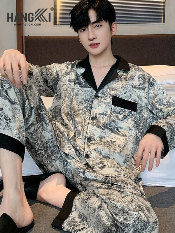 TD201 - Đồ Ngủ Pijama Nam Tay Dài Quần Dài Lụa