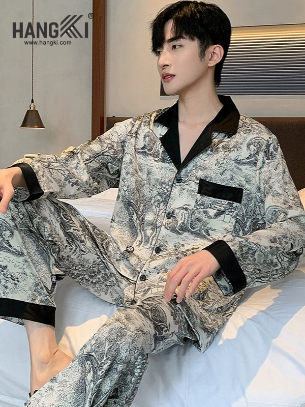 TD201 - Đồ Ngủ Pijama Nam Tay Dài Quần Dài Lụa