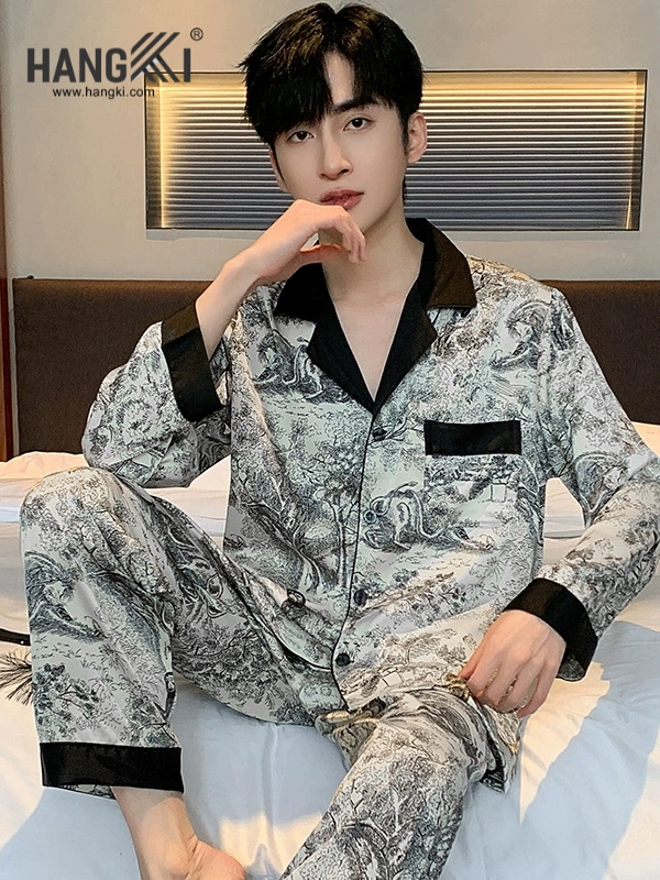 TD201 - Đồ Ngủ Pijama Nam Tay Dài Quần Dài Lụa