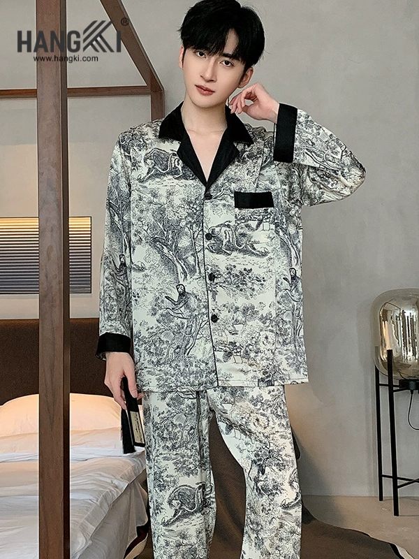 TD201 - Đồ Ngủ Pijama Nam Tay Dài Quần Dài Lụa