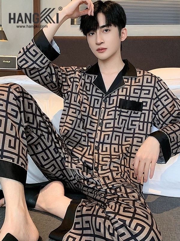 TD202 - Đồ Ngủ Pijama Nam Tay Dài Quần Dài Lụa