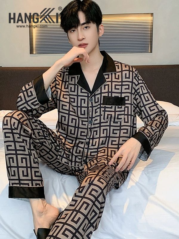 TD202 - Đồ Ngủ Pijama Nam Tay Dài Quần Dài Lụa