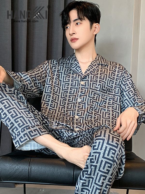 TD205 - Đồ Ngủ Pijama Nam Tay Dài Quần Dài Lụa