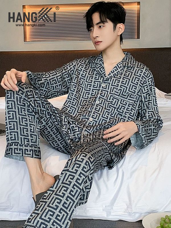 TD205 - Đồ Ngủ Pijama Nam Tay Dài Quần Dài Lụa