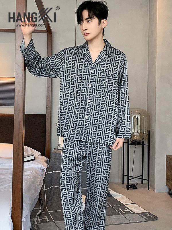 TD205 - Đồ Ngủ Pijama Nam Tay Dài Quần Dài Lụa