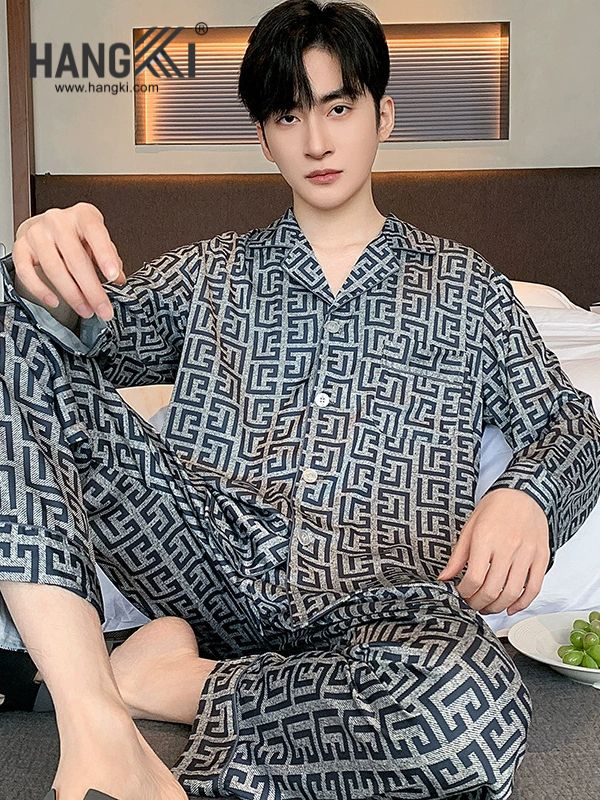 TD205 - Đồ Ngủ Pijama Nam Tay Dài Quần Dài Lụa