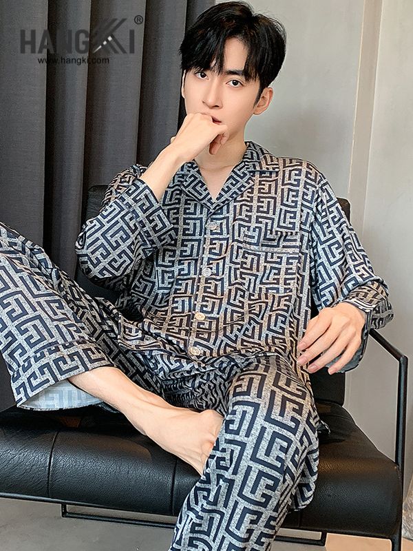 TD205 - Đồ Ngủ Pijama Nam Tay Dài Quần Dài Lụa