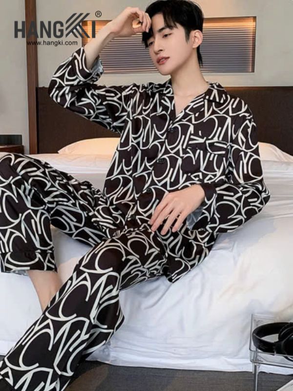 TD206 - Đồ Ngủ Pijama Nam Tay Dài Quần Dài Lụa