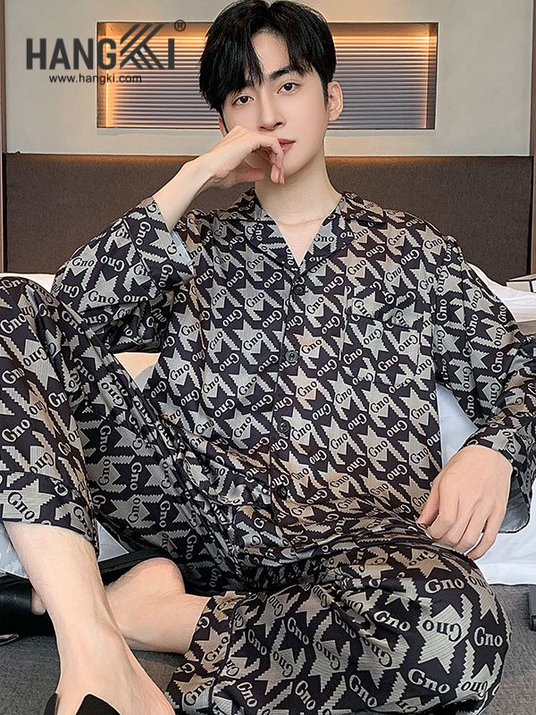 TD207 - Đồ Ngủ Pijama Nam Tay Dài Quần Dài Lụa