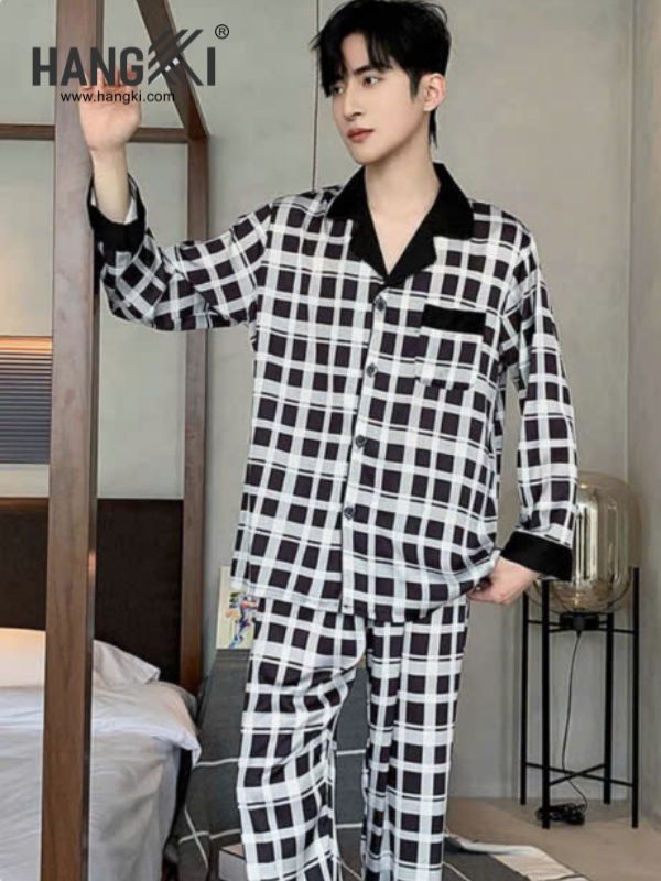 TD208 - Đồ Ngủ Pijama Nam Tay Dài Quần Dài Lụa