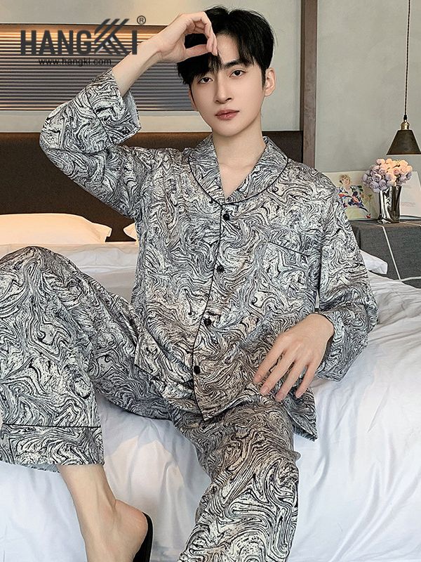 TD211 - Đồ Ngủ Pijama Nam Tay Dài Quần Dài Lụa