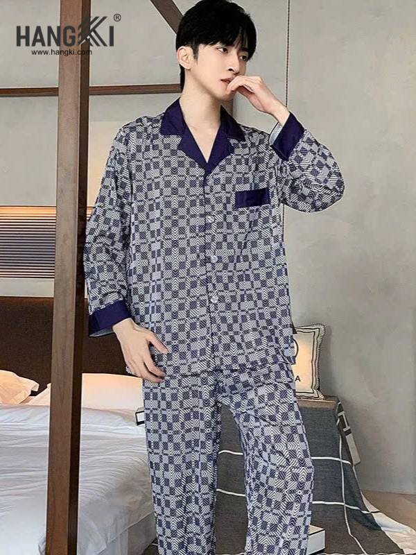 TD212 - Đồ Ngủ Pijama Nam Tay Dài Quần Dài Lụa