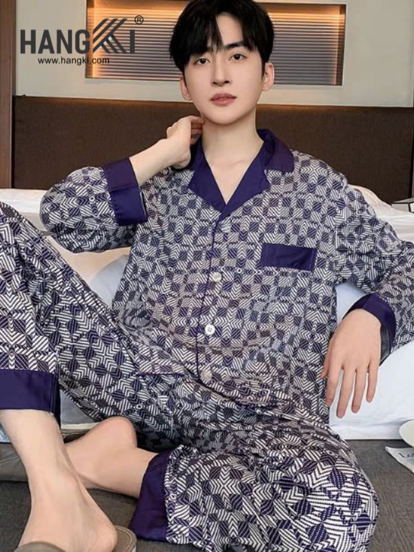 TD212 - Đồ Ngủ Pijama Nam Tay Dài Quần Dài Lụa