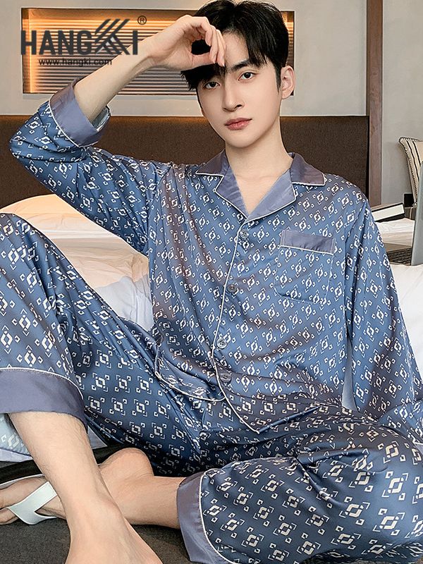 TD213 - Đồ Ngủ Pijama Nam Tay Dài Quần Dài Lụa