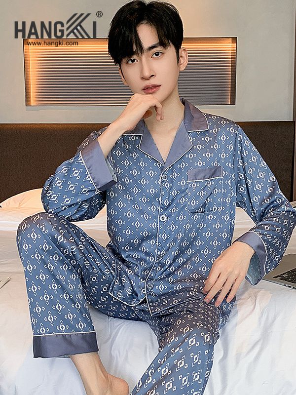 TD213 - Đồ Ngủ Pijama Nam Tay Dài Quần Dài Lụa