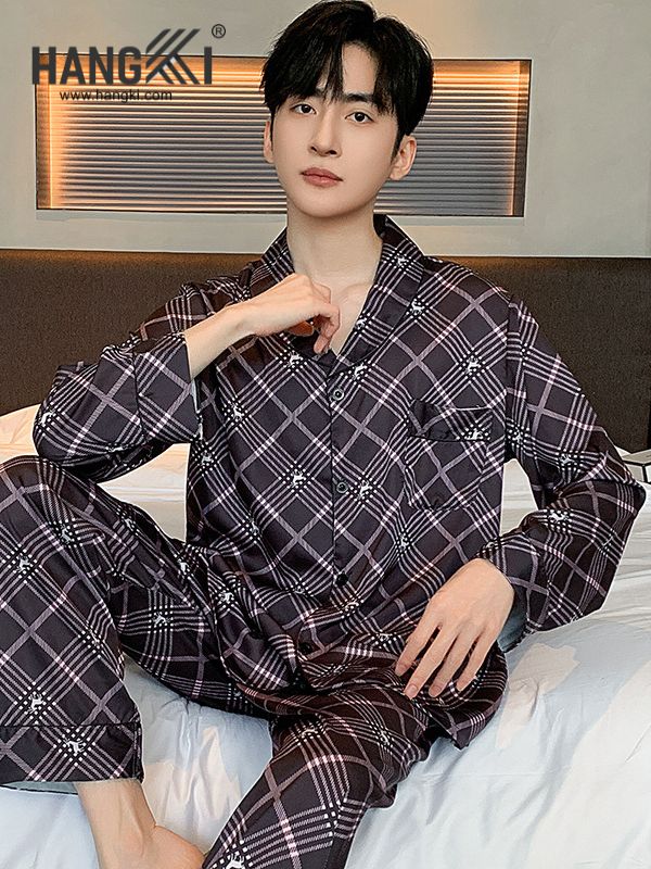 TD214 - Đồ Ngủ Pijama Nam Tay Dài Quần Dài Lụa