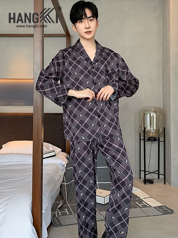 TD214 - Đồ Ngủ Pijama Nam Tay Dài Quần Dài Lụa