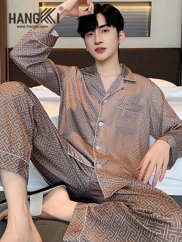 TD215 - Đồ Ngủ Pijama Nam Tay Dài Quần Dài Lụa