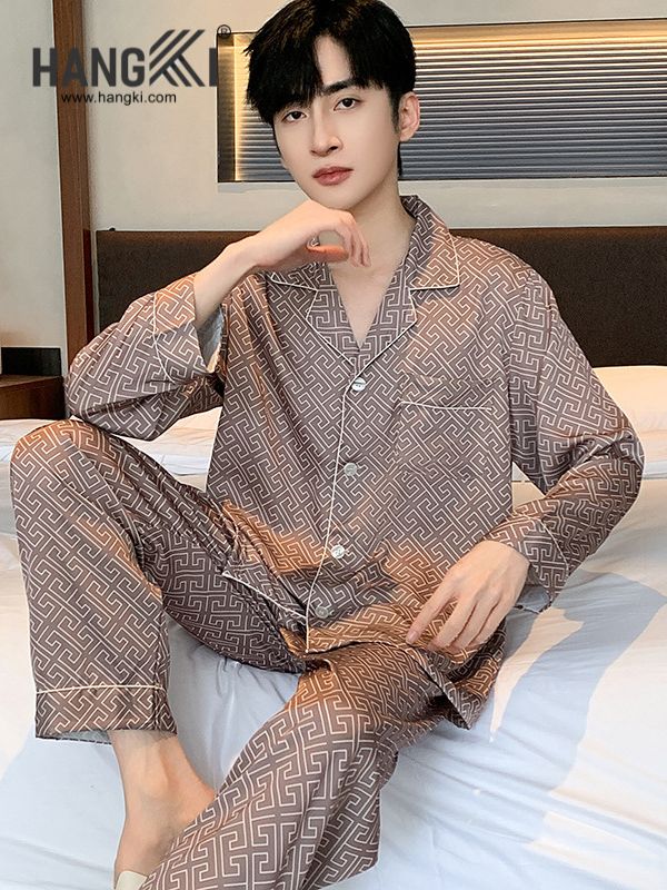 TD215 - Đồ Ngủ Pijama Nam Tay Dài Quần Dài Lụa