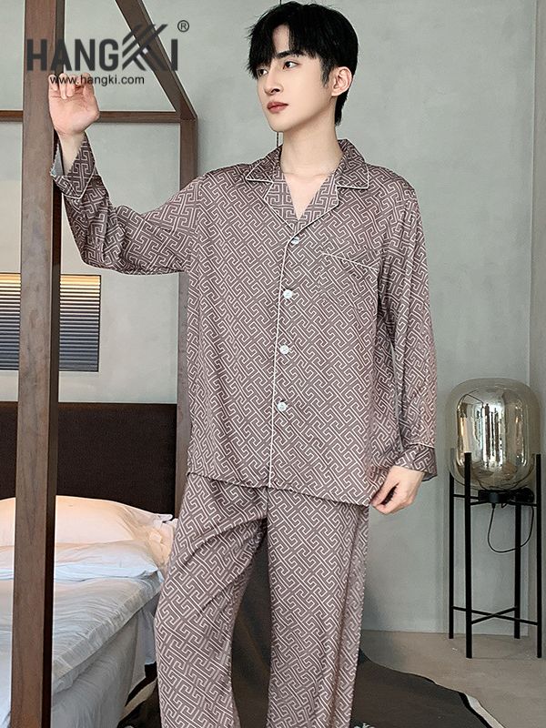 TD215 - Đồ Ngủ Pijama Nam Tay Dài Quần Dài Lụa