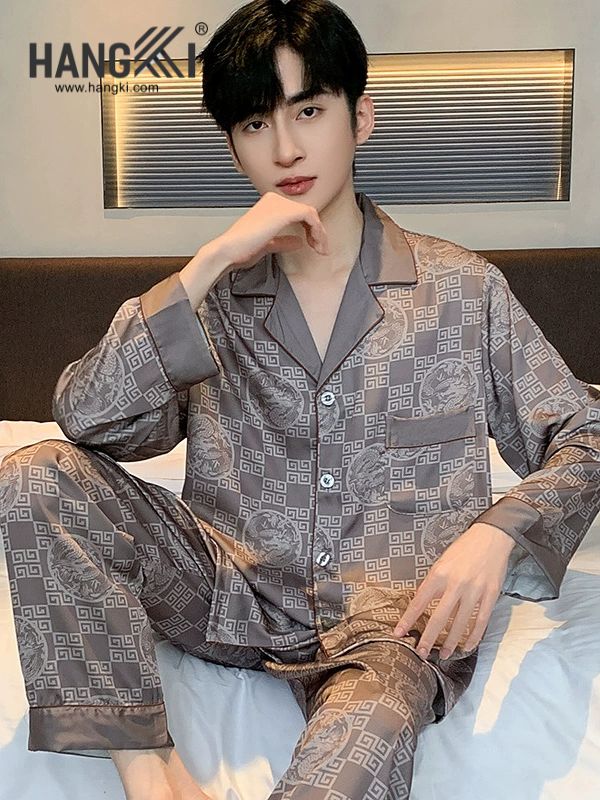 TD216 - Đồ Ngủ Pijama Nam Tay Dài Quần Dài Lụa