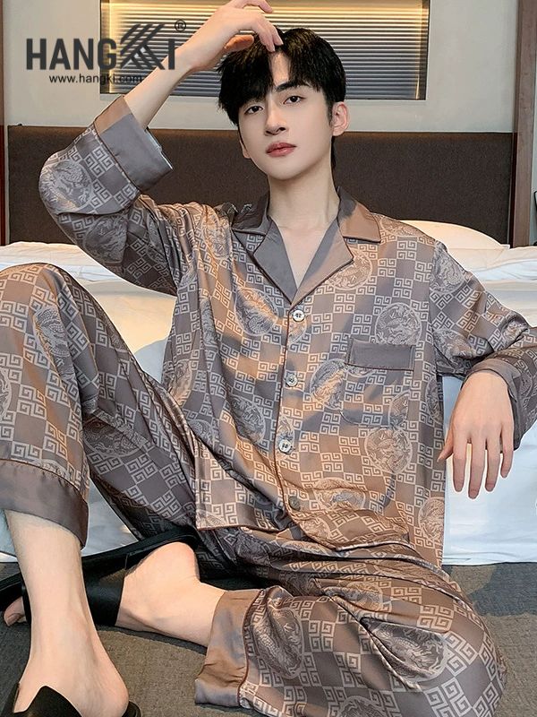 TD216 - Đồ Ngủ Pijama Nam Tay Dài Quần Dài Lụa