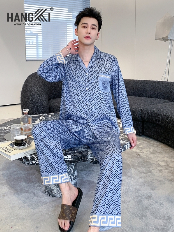 TD219 - Đồ Ngủ Pijama Nam Tay Dài Quần Dài Lụa