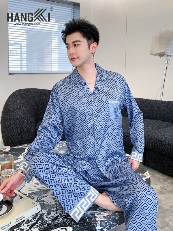 TD219 - Đồ Ngủ Pijama Nam Tay Dài Quần Dài Lụa